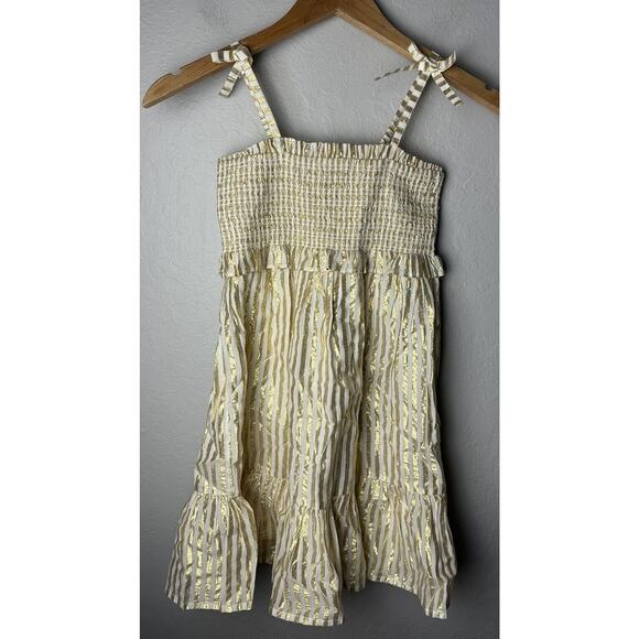 Crewcuts Girls Dress Gold White Shoulder Tie Smocked Size 7 - Picture 1 of 3